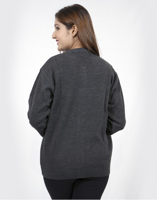 Women pure wool sweater light weight dark grey